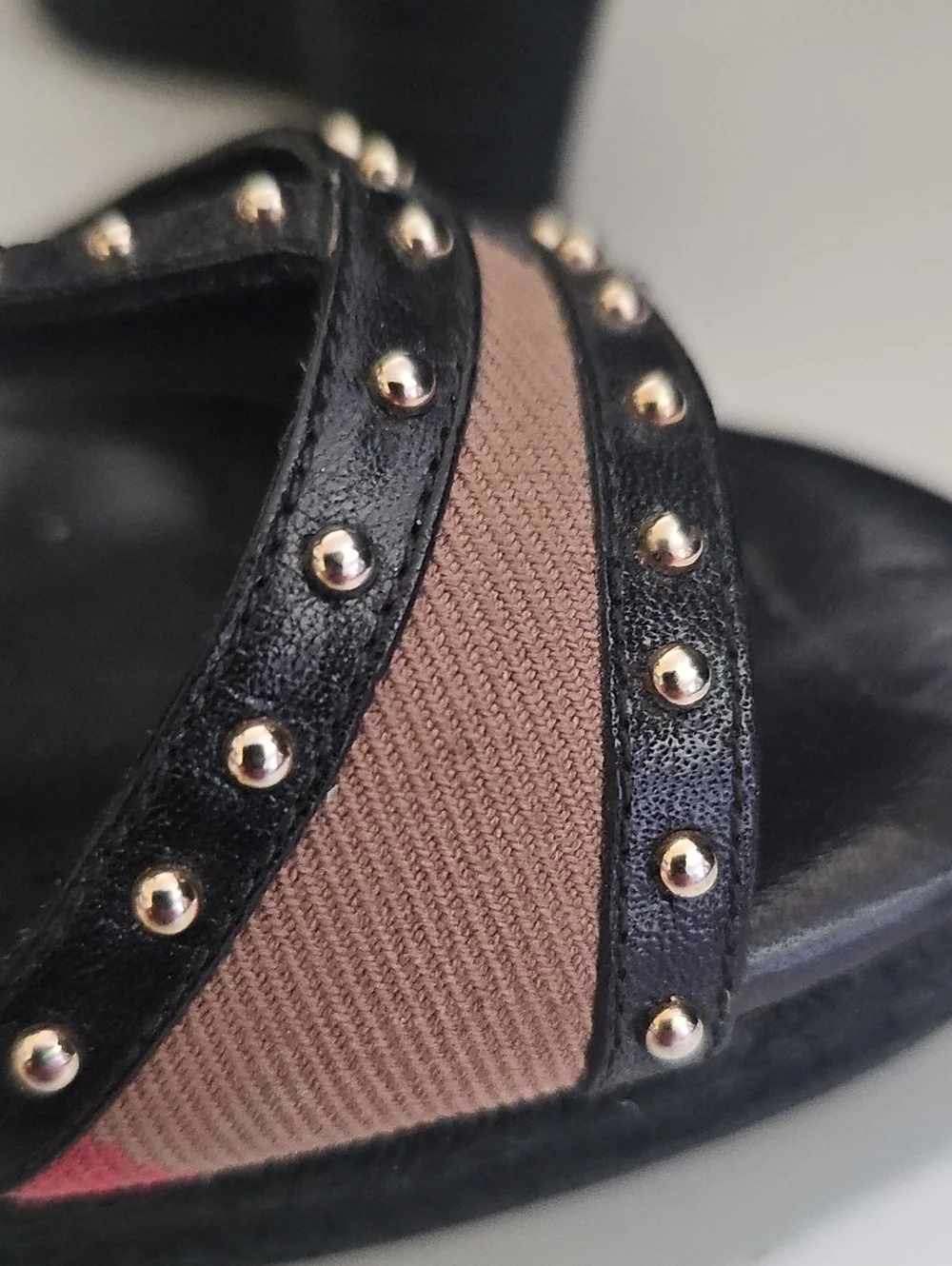 Burberry Check Studded Espadrille Wedge Sandals Black EU 39.5 Leather